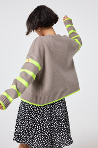 Oatmeal and Neon Yellow Stripe Cardigan