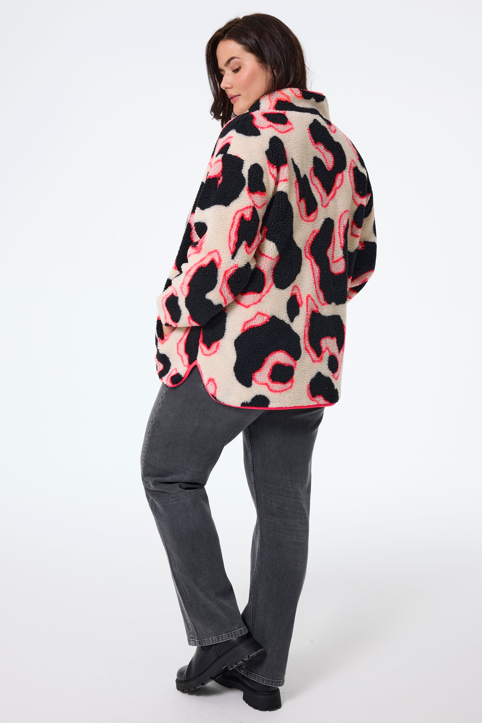 Fleece Jacket Animal Print Jackets Uk Cream With Coral And Black