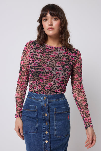 Neutral Paradise Cheetah Printed Mesh Top Scamp & Dude