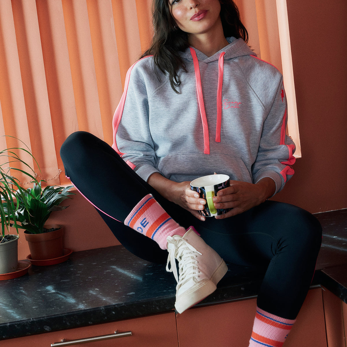 Light Grey Marl with Pink Colourblock Relaxed Hoodie Scamp & Dude