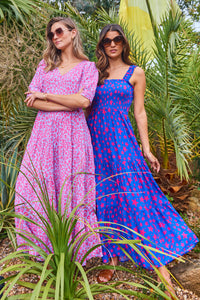 Electric Blue with Hot Pink Star Maxi Sundress