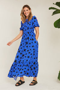 Blue Star Shirred Maxi Dress