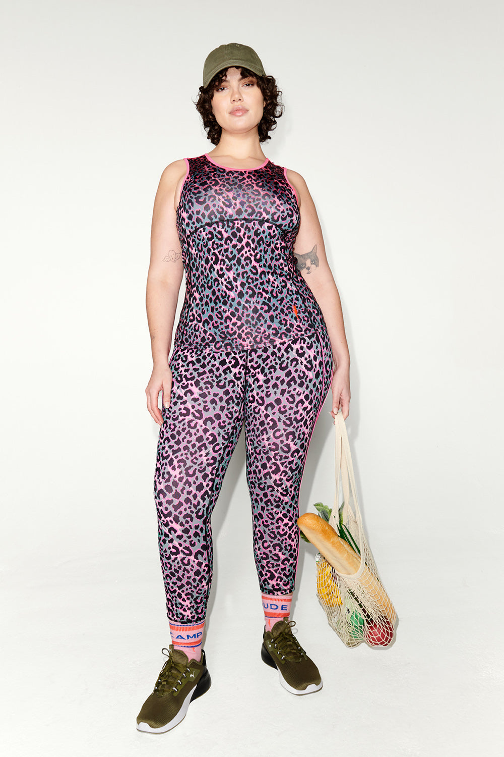 Khaki with Pink and Black Shadow Leopard Active Leggings Scamp & Dude