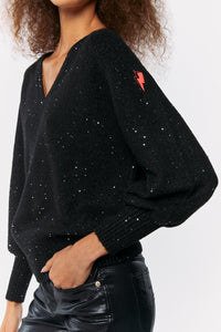 Black Sparkle V-Neck Knitted Jumper