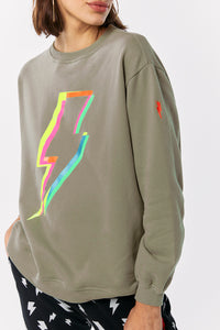 Khaki with Rainbow Lightning Bolt Oversized Sweatshirt