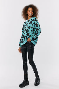 Khaki with Black Leopard Oversized Sweatshirt