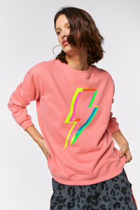 Coral with Rainbow Lightning Bolt Oversized Sweatshirt
