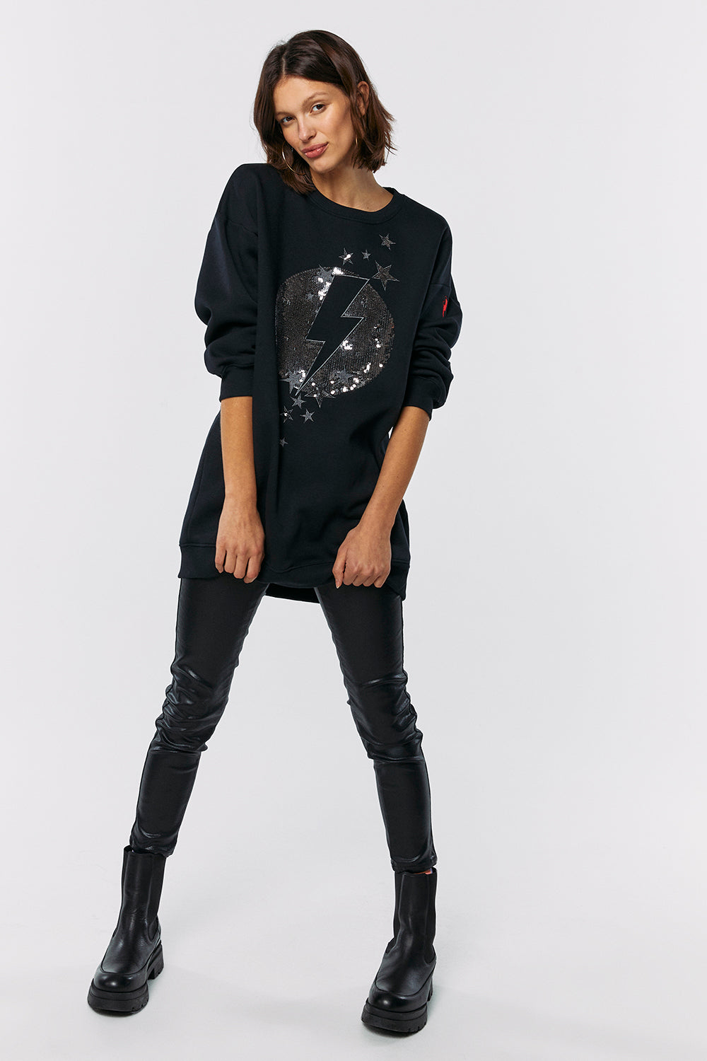 Black with Sequin Lightning Bolt Oversized Tunic Scamp & Dude