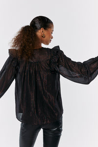 Black with Rainbow Lurex Frill Shoulder Blouse