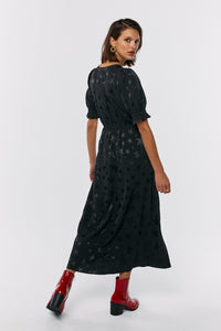 Black Jacquard Star Button Through Midi Dress