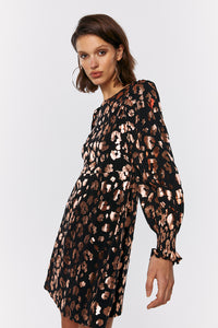 Black with Rose Gold Foil Leopard Short Dress