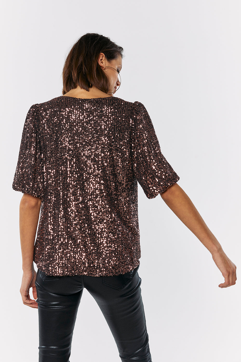 Rose Gold Puff Sleeve Sequin Top Scamp & Dude