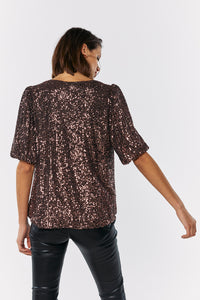 Rose Gold Puff Sleeve Sequin Top