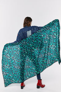 Green with Black and Blue Shadow Leopard Charity Super Scarf