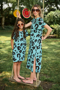 Kids Khaki with Black Leopard T-Shirt Dress