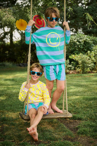 Kids Lilac with Bright Green Stripe Shorts
