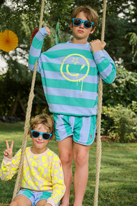Kids Lilac with Bright Green Stripe Smiley Oversized Sweatshirt