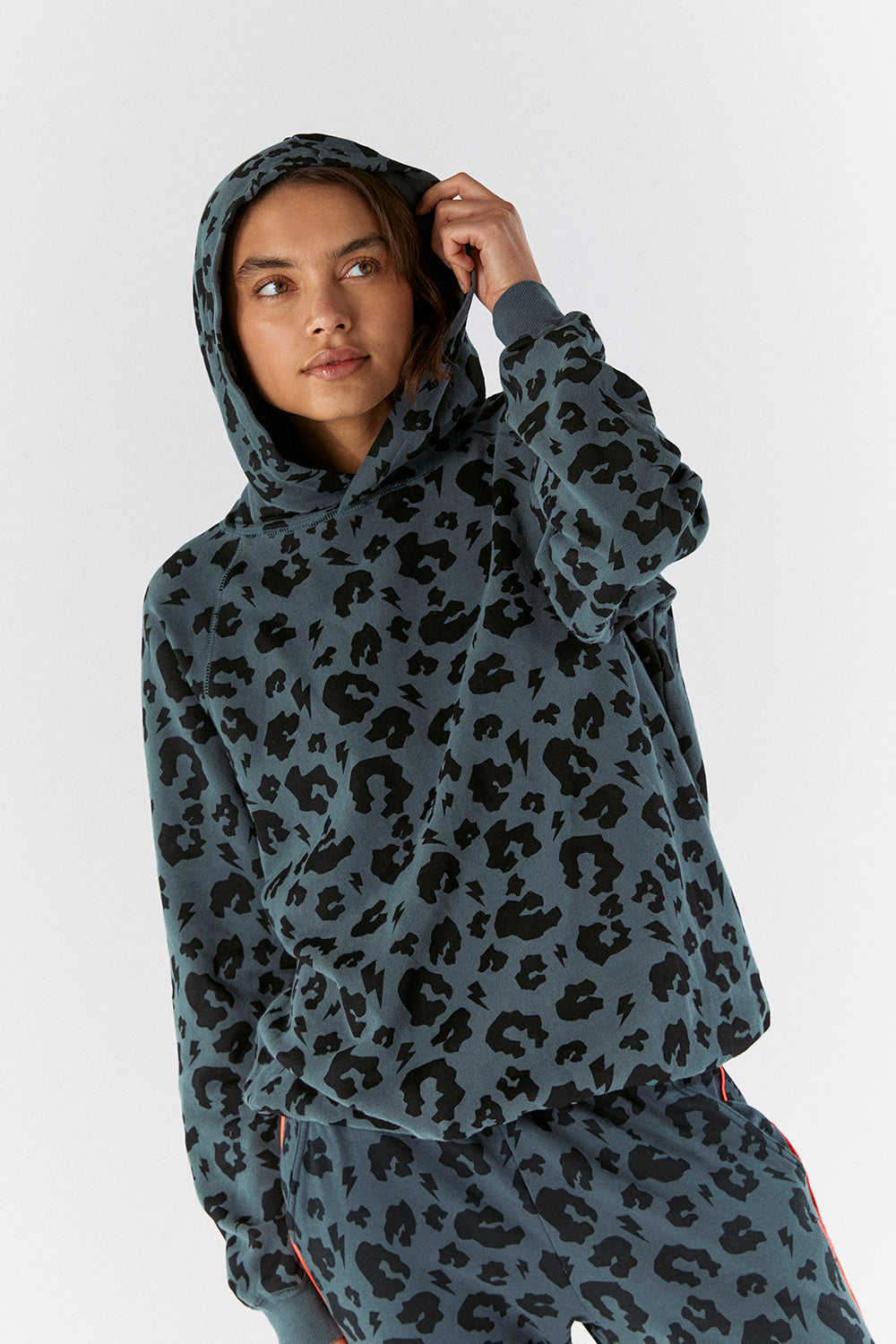 Adult Super Soft Hoodie Grey Leopard Print and Lightning Bolt Scamp Dude