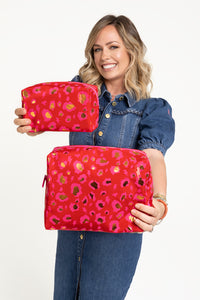 PRE-ORDER: Scamp & Dude x Hannah Martin Red with Neon Pink and Gold Foil Snow Leopard Makeup Bag