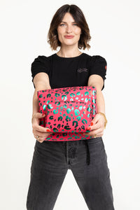 Scamp & Dude x Sam Chapman Hot Pink with Metallic Turquoise Foil Leopard Cosmetic Bag