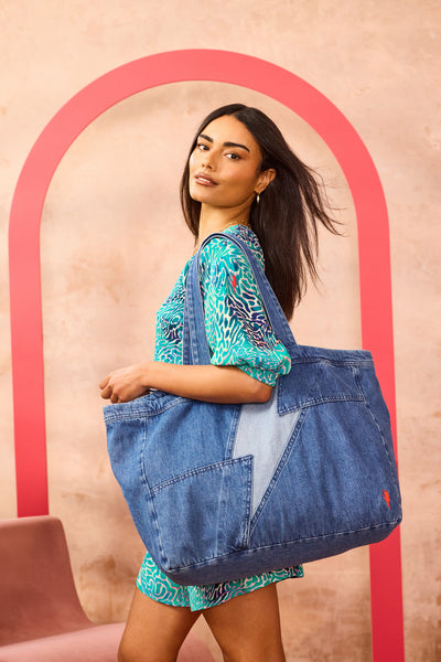 Indigo Denim Tote Bag with Lightning Bolt | Scamp & Dude