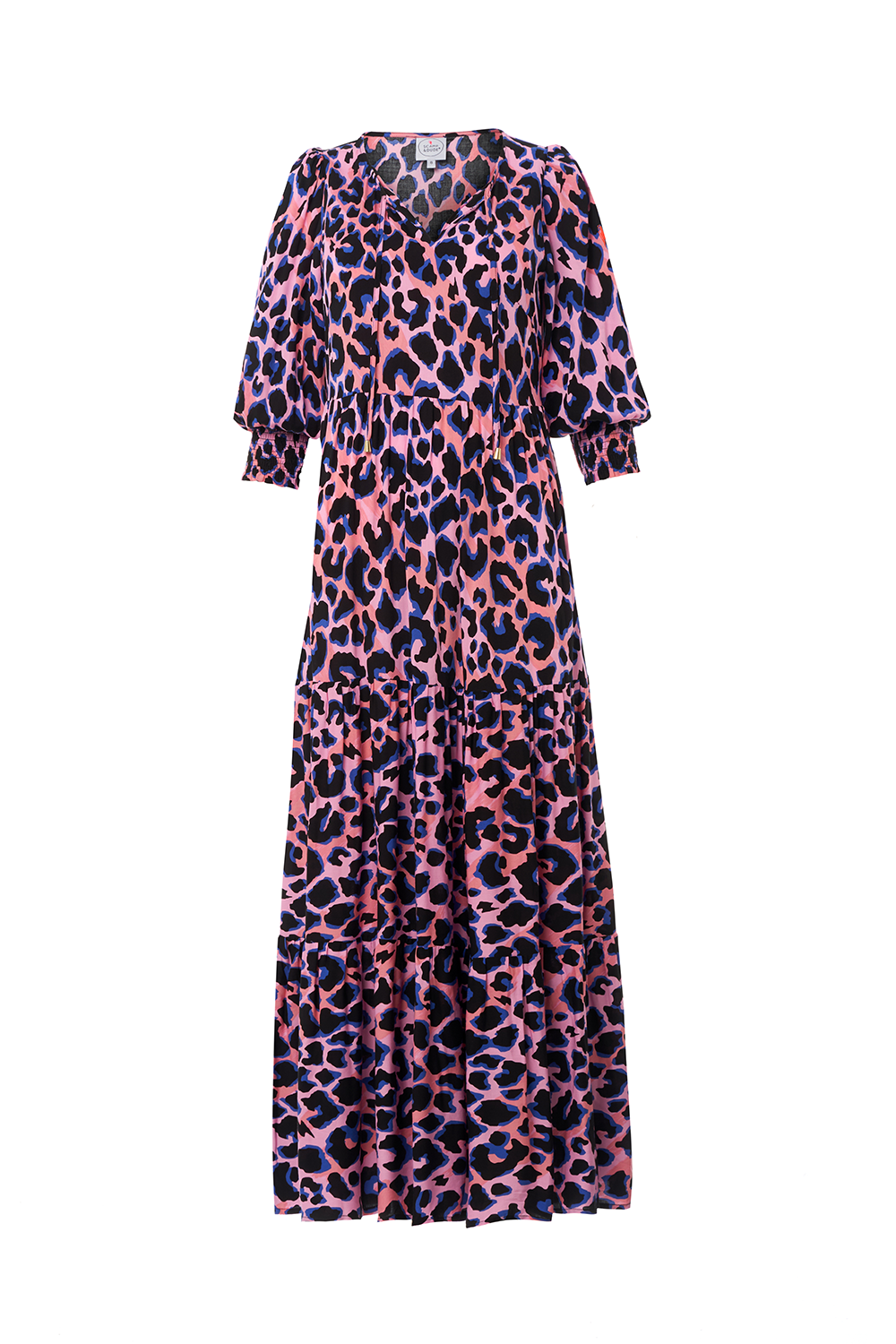 Pink with Blue and Black Shadow Leopard Tie Front Maxi Dress Scamp & Dude