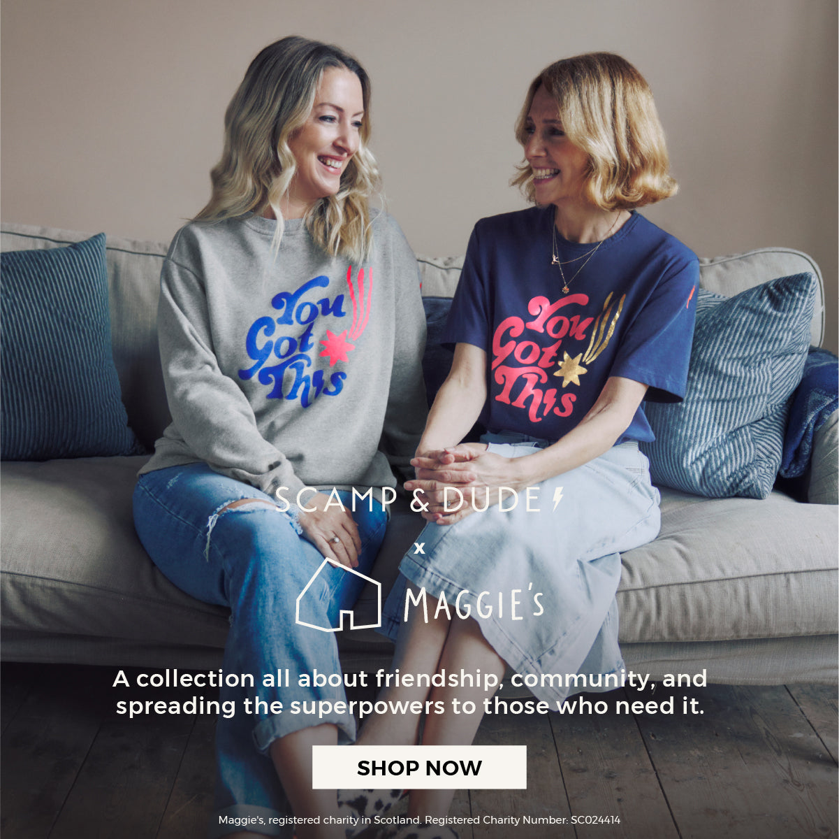 Shop now - Scamp & Dude x Maggie's. A collection all about friendship, community and spreading superpowers to those who need it.