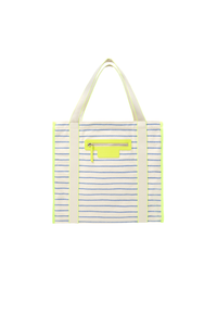 Blue and Ivory Stripe Zip Pocket Canvas Tote Bag