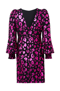 Black with Pink Foil Leopard Short Dress