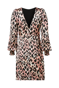 Mixed Neutral with Black Shadow Leopard Short Dress