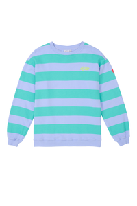 Scamp and Dude Lilac with Bright Green Stripe Oversized Sweatshirt | Product image of green and purple striped sweatshirt on white background