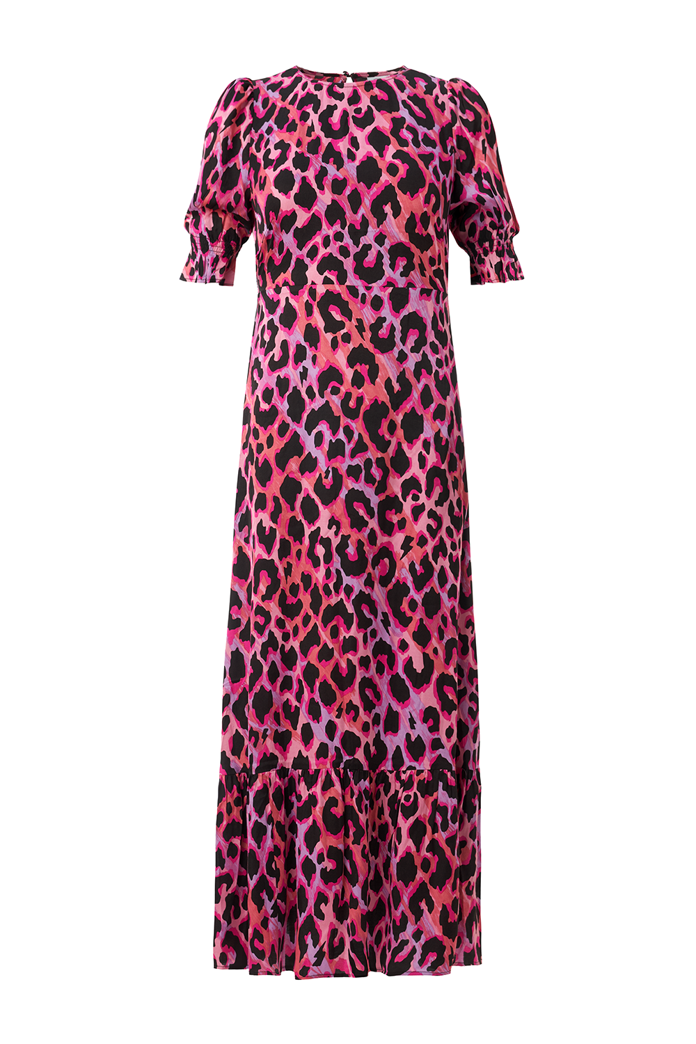 Pink and Lilac with Black Shadow Leopard Flute Sleeve Midi