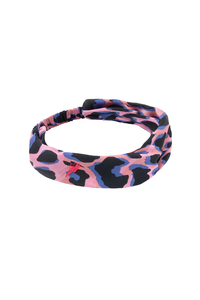 Pink with Blue and Black Leopard Headband