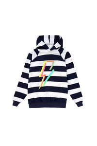 Navy with White Stripe and Rainbow Bolt Hoodie