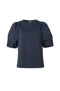 Navy Pintuck Sleeve T-Shirt