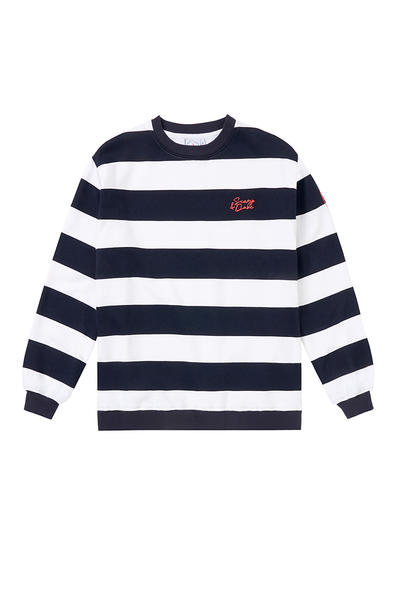 Scamp and Dude  Navy and White Striped Sweatshirt | Product image of navy and white stripe pattern sweatshirt