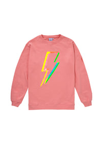 Coral with Rainbow Lightning Bolt Oversized Sweatshirt