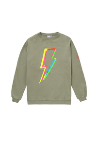 Khaki with Rainbow Lightning Bolt Oversized Sweatshirt