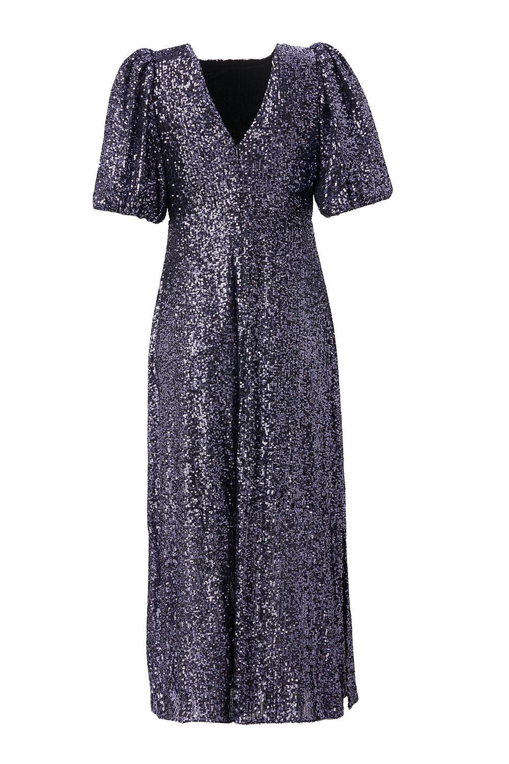 Navy Sequin Puff Sleeve Midi Dress Scamp & Dude