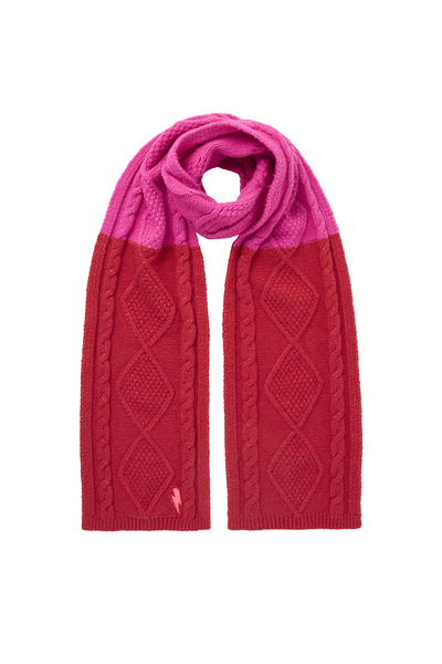 Scamp and Dude Red with Pink Cable Knit Scarf | Product image of pink and red knit scarf on white background