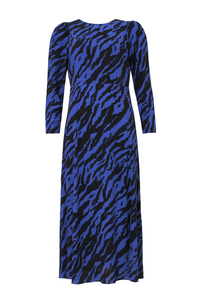 Blue with Black Shadow Tiger Split Hem Midi Dress