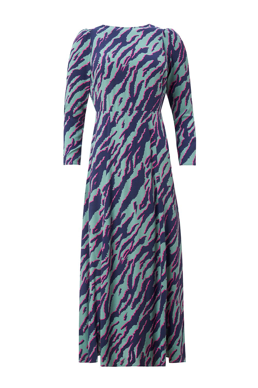 Navy with Khaki and Pink Shadow Tiger Split Hem Midi Dress Scamp & Dude