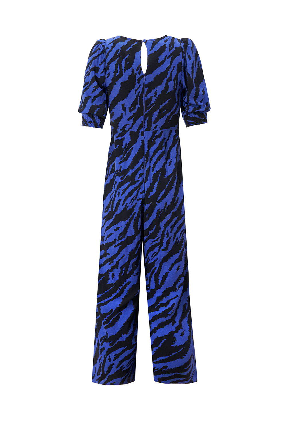 Electric Blue with Black Shadow Tiger V Neck Jumpsuit