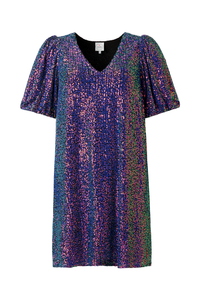 Purple Iridescent Sequin V-Neck Short Dress