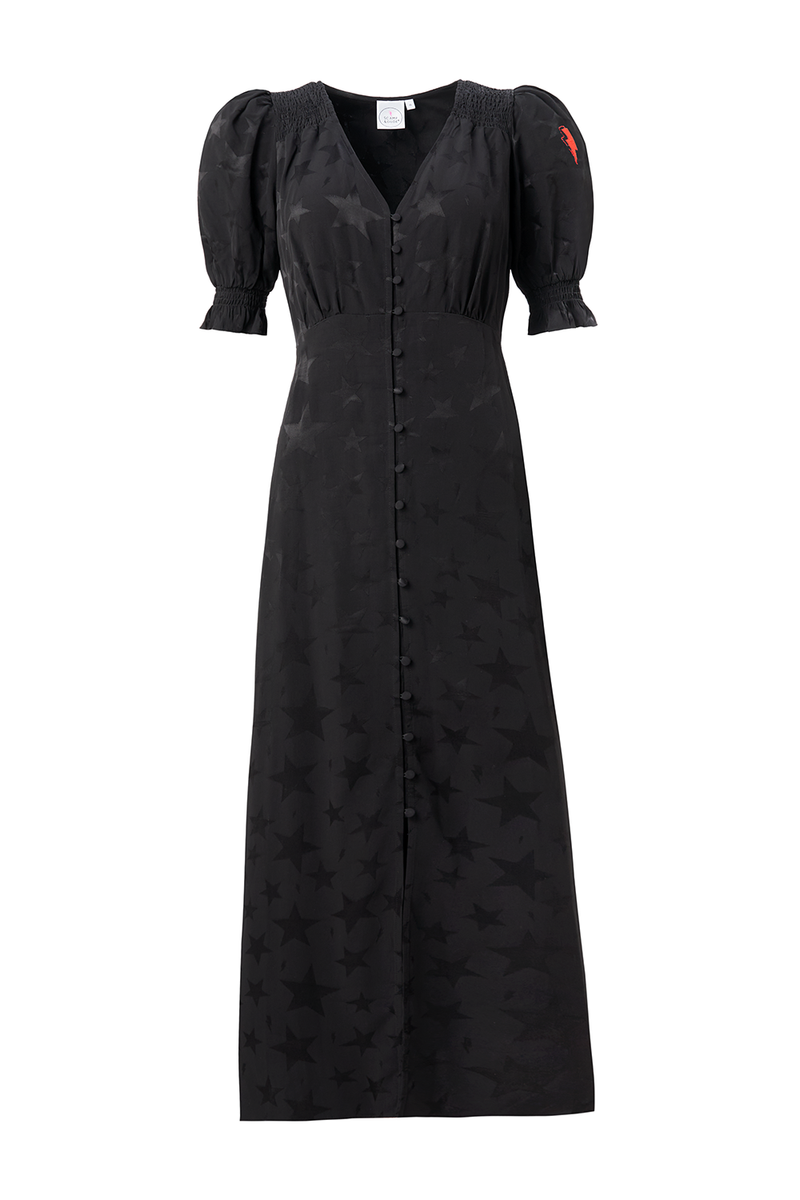 Black Jacquard Star Button Through Midi Dress Scamp & Dude