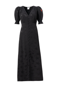 Black Jacquard Star Button Through Midi Dress