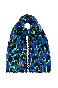 Electric Blue with Black and Green Snow Leopard Charity Super Scarf