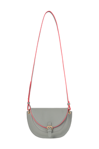 Scamp and Dude Grey Leather Saddle Bag | Product image of Grey Leather Saddle Bag on white background