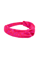 A magenta with hot pink floral leopard and lightning bolt print headband 