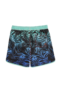 The back of green with blue and black tropical and lightning bolt print men&